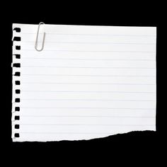 a piece of lined paper with clippings attached to the side on a black background