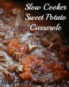 slow cooker sweet potato casserole with pecans in the crock pot