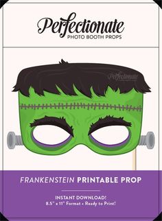 a green mask with black hair on top and the words, perfectmate photo booth props