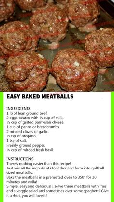 the recipe for meatballs is shown in an image above it's description card