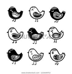 black and white hand drawn birds