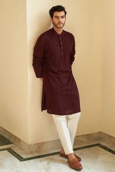 Wine Colour Kurta For Men, Traditional Indian Mens Clothing, Chikankari Kurta, Gents Kurta