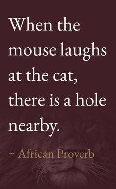 a quote from african prove that says when the mouse laughs at the cat, there is a hole nearby