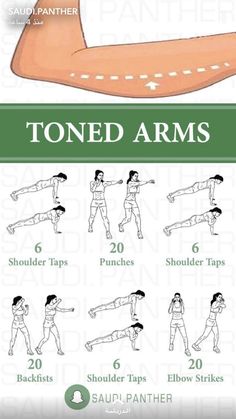 a poster showing how to do the toned arms with different positions and exercises for each arm