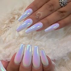 Acrylic Nails Chrome, Manicure Gel Polish, Unicorn Chrome, Unicorn Nails Designs, Powder Manicure, Purple Neon, Mirror Nails, Manicure Gel, Unicorn Nails