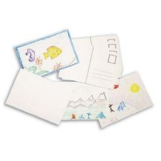 three envelopes with drawings on them and one has a fish in the water, two are