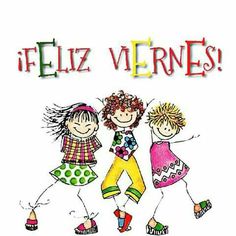 three children are walking together with the words feliz vernes