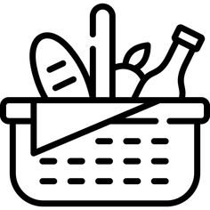 a black and white image of kitchen utensils in a basket