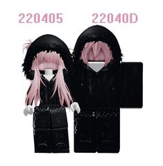 two black and pink dolls are shown in front of each other, with the same hair color