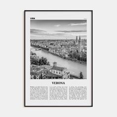 a black and white photo of the city of verona, in france with an overcast sky