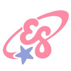 pink and blue stars are in the shape of an e & g logo on a white background