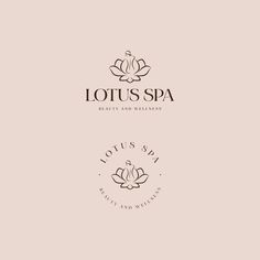 lotus spa logo with the words lotus spa written in black and white on a light pink background