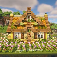 an image of a house in the middle of flowers