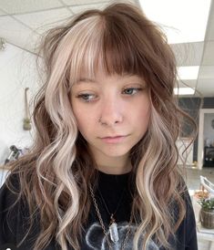 Punk Brunette Hair, Checkered Dyed Hair, Fashion Color Block Hair, Subtronics Concert Outfit, Highlight Shag Hair, Colored Hair For Light Brown Hair, Split Dyed Hair Peekaboo, Newest Hair Color Trends 2022, Color Block Split Dye