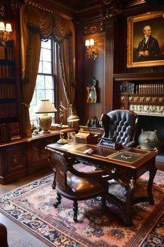 Decorating a Victorian home on a budget ideas Vintage Room Interior Design, Study Room Dark Academia, Study Room Decor Vintage, Fantasy Study Room, Old Study Room, Victorian Library Study, Victorian Office Decor