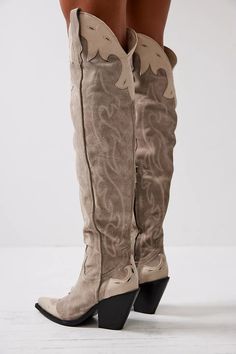 Wild West Thigh High Boots | Free People Luxury Cowboy Boots With Plain Toe For Western-themed Events, Cheap Western Knee-high Cowboy Boots, Luxury Western Cowboy Boots With Snip Toe, Luxury Snip Toe Cowboy Boots For Western Events, Womens Cowgirl Boots Cheap, Womens Cowgirl Boots Brown, Luxury Cowboy Boots With Stacked Heel And Square Toe, Luxury Fitted Cowboy Boots With Pointed Toe, Luxury Cowboy Boots With Buckle Closure And Round Toe