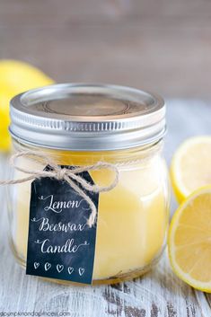 a jar filled with lemon beeswax candles