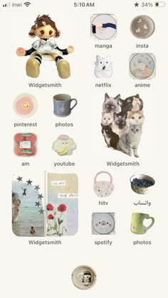 a poster with pictures and words on it that include cats, kittens, mugs,