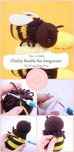 crochet bumble bee amigurunt is shown with instructions to make it