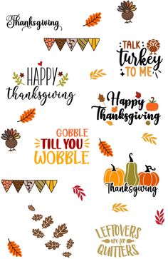 thanksgiving stickers with the words happy thanksgiving