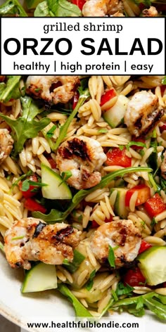 grilled shrimp orzo salad with pasta and vegetables