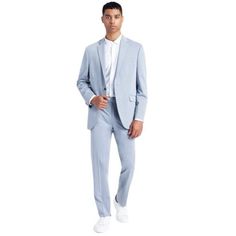 Kenneth Cole Nwt Men's Ultra Slit Modern Two Piece Pant Suit Light Blue 44r Color: Light Blue Size: 44 Regular Fabric: Polyester, Rayon, Spandex Condition: New With Tags Fully Lined Double Vented Notch Collar Flat Front Style Measurements Taken Lying Flat And Are Approximate: Pit To Pit: 22.5" Length Shoulder To Hem: 29.5" Sleeve Length: 25.5" Waist: 18.5" Rise: 11" Inseam: 33" Ultra Slim, Modern, Two Piece Suit, Pant Suit, Light Blue, 44r, Men's Fashion, Kenneth Cole, New With Tags, Formal, Con Retreat Outfits, Grey Wool Suit, Light Blue Pants, Formal Men Outfit, Mens Wearhouse, Wedding Outfit Men, Slim Fit Suit