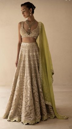 Organza Embroidery, Gaun Fashion, Lehenga Style, Beige Silk, Bridal Lehengas, Indian Bridal Fashion, Party Wear Lehenga