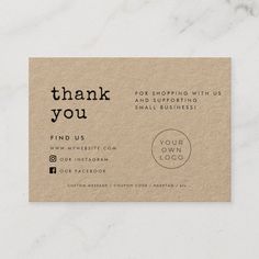 a business card with the words thank you on it