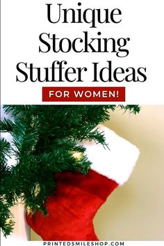 a christmas stocking with the words unique stocking stuff for women written below it