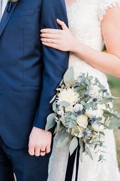 the bride and groom are holding each other close together