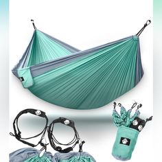 a hammock and accessories are on display