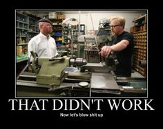 two men working on an old typewriter with caption that says, that didn't work