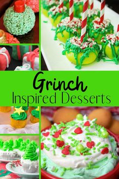 green and red desserts with white frosting, candy canes and sprinkles