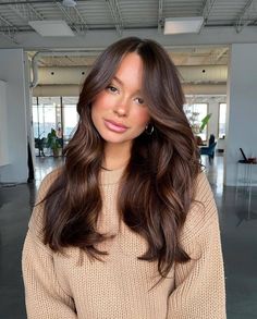 Soft Brown Balayage Subtle Highlights, Rick Brown Hair Color, Light Brown Layered Hair Medium, Low Maintenance Brunette Balayage, Chocolate Brown Hair Toner, Brown Hair W Dimension, Dark Gloss On Hair, Haircolor Ideas For 2023 Brown, Rich Espresso Hair Color