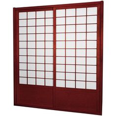 a red and white room divider with two doors