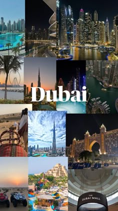 a collage of photos with the words dubai in different languages
