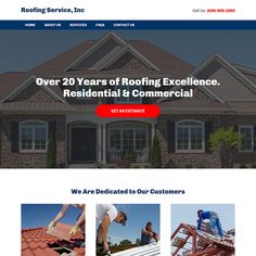 the website for roofing services is displayed in this screenshote image, with two men working on it