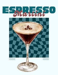 an advertisement for espresso martini on a blue background