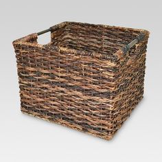 an empty wicker basket on a white background