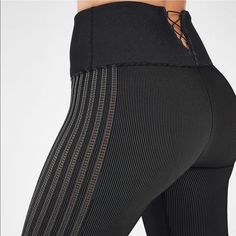 New Without Tags. Sporty Black Leggings For Loungewear, Black Yoga Pants For Loungewear, Black Sportswear Yoga Pants, Sporty Black Leggings, Black High-waist Activewear For Workout, Black High Waist Workout Activewear, Black High-waist Workout Activewear, Black Moisture-wicking Leggings For Loungewear, Corset Back