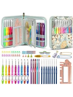 an open case filled with lots of colorful crochet tools