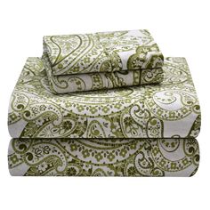 two sheets with paisley print on them and one is folded up in front of the other