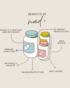 NAD+ is one of my favorite things to supplement. I love NAD+ injections, IVs and products. But what is NAD+? Nicotinamide adenine dinucleotide (NAD+) is a vital coenzyme found in all living cells, playing a key role in numerous biological processes. Here are seven benefits of NAD+: 1. Energy Production: Converts nutrients into cellular energy (ATP) in the mitochondria. 2. DNA Repair: Facilitates DNA repair, maintaining genomic stability. 3. Cellular Aging and Longevity: Promotes cellula... Nicotinamide Benefits, Nad Supplement Benefits, Nmn Supplement Benefits, Nad Benefits, Nad Injections, Nad Supplement, Cellular Health, Therapy Business, Increase Testosterone Levels