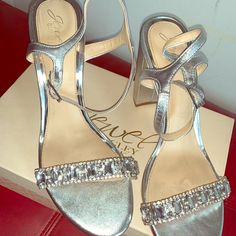 Silver Sandals Gently Used Size 11 Only Worn 1 Time Comes With Box And Extra Heel Tap Heel 3 Inch High Heel Tap, Shoes Silver, Badgley Mischka Shoes, Silver Sandals, Silver Shoes, Badgley Mischka, Women's Shoes Sandals, Shoes Sandals, Tap