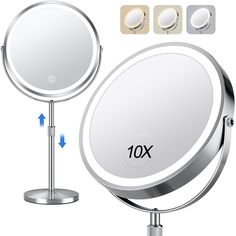 the 10x magnifying mirror is shown with three different options to choose from