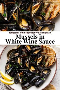 mussels in white wine sauce on a plate