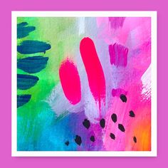 an abstract painting with pink, blue and green colors on the bottom half of it