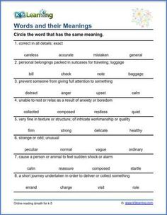 words and their meaningss worksheet