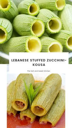 several different types of food are shown in this collage with the caption'lebanse stuffed zucchini - kousa '