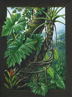 an oil painting of a tree in the jungle